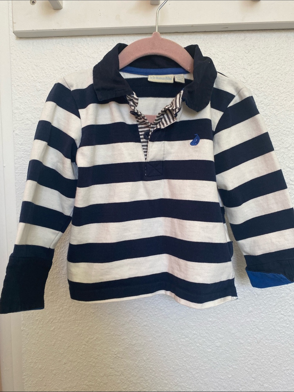 JoJo Maman Bebe Navy and White Striped Rugby Polo